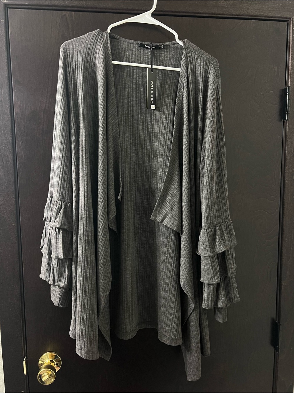 Doe & Rae Gray Ribbed Long-Sleeve Ruffle-Sleeve Dress - Picture 5 of 7